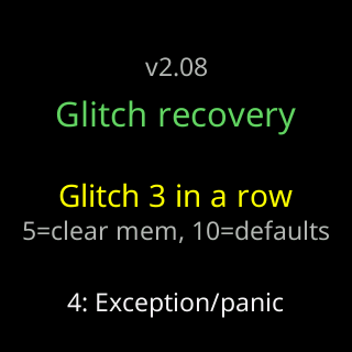 Glitch 3 in a row, with the thresholds noted: 5=clear mem, 10=defaults