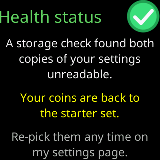 Health status: both copies were unreadable, your coins are back to the starter set