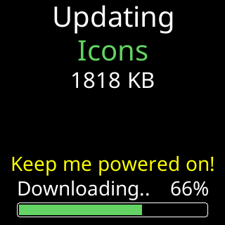 Updating Icons: keep me powered on, downloading at 66 percent