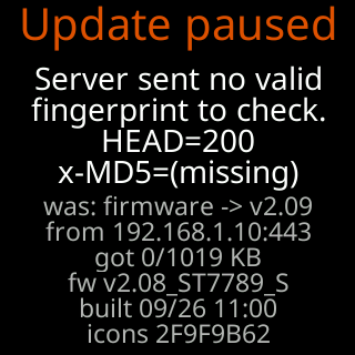 Update paused: the server sent no valid fingerprint to check