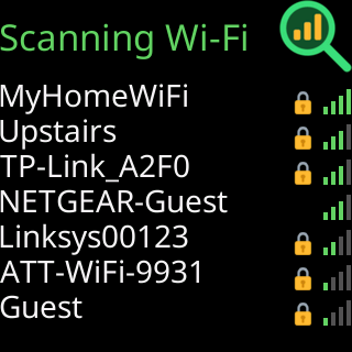 What the ticker shows while it scans: the networks it can see