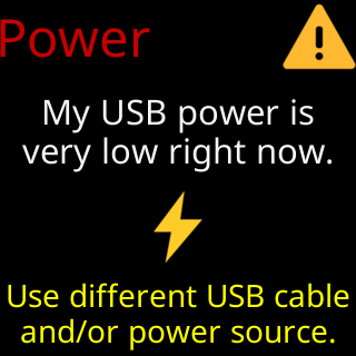 My USB power is very low right now, shown during setup
