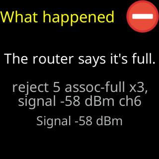 What happened: the router says it’s full, with the router’s own words underneath