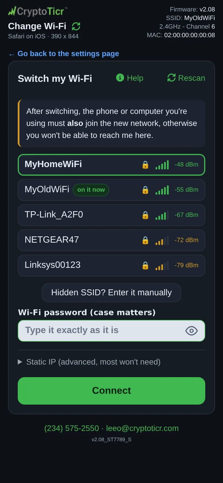 The network picked, showing there is nothing to type