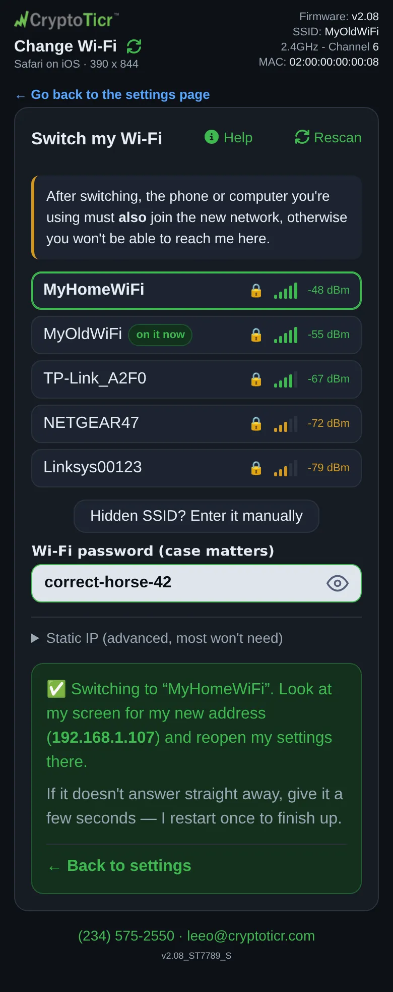 The phone at step 5: It shows its new address