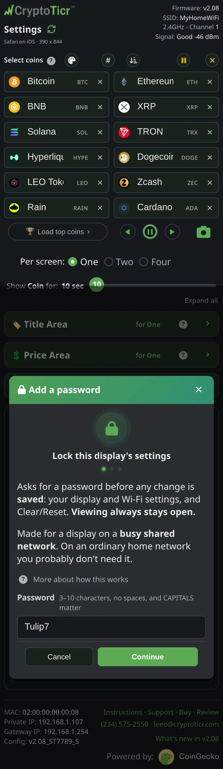 The phone at step 2: Choose a password
