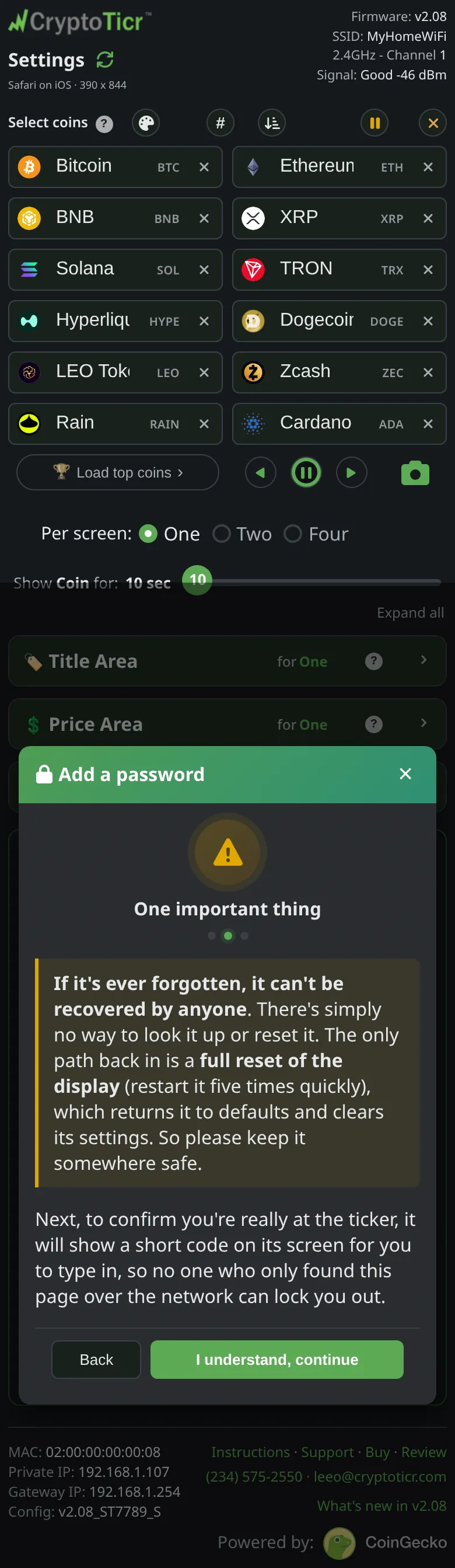 The phone at step 3: Read the warning