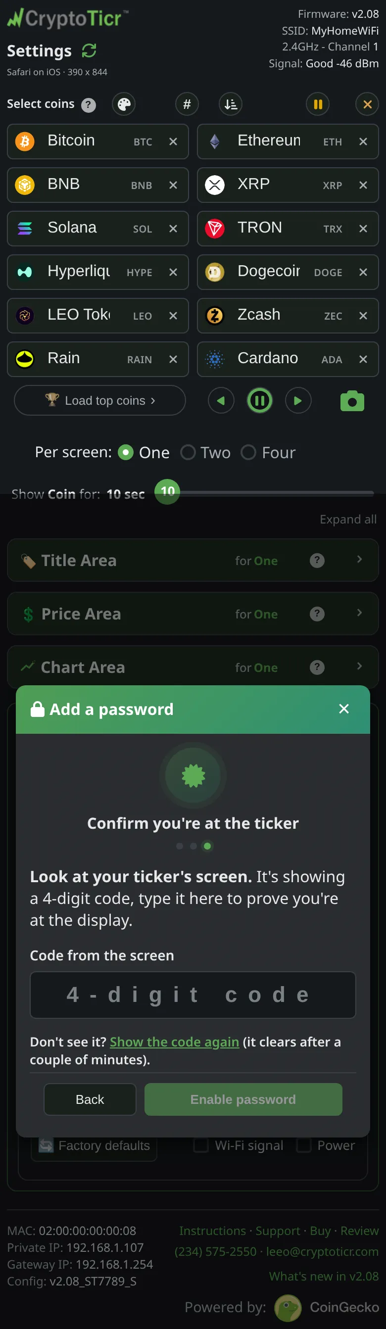 The phone at step 4: Type the code from the screen