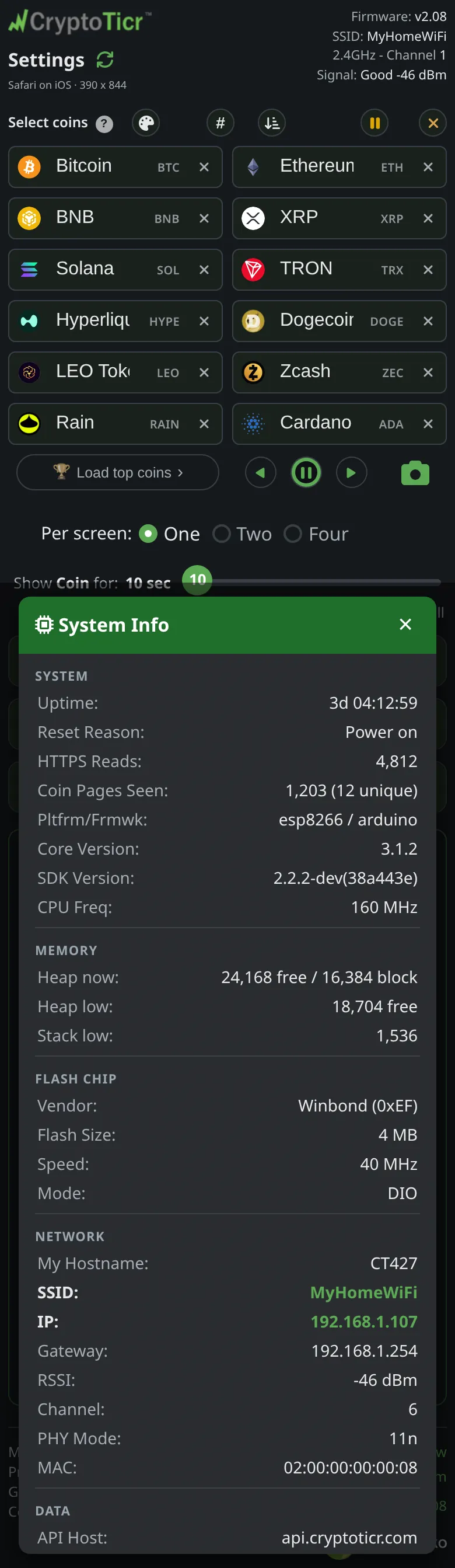 The phone at step 2: System Info