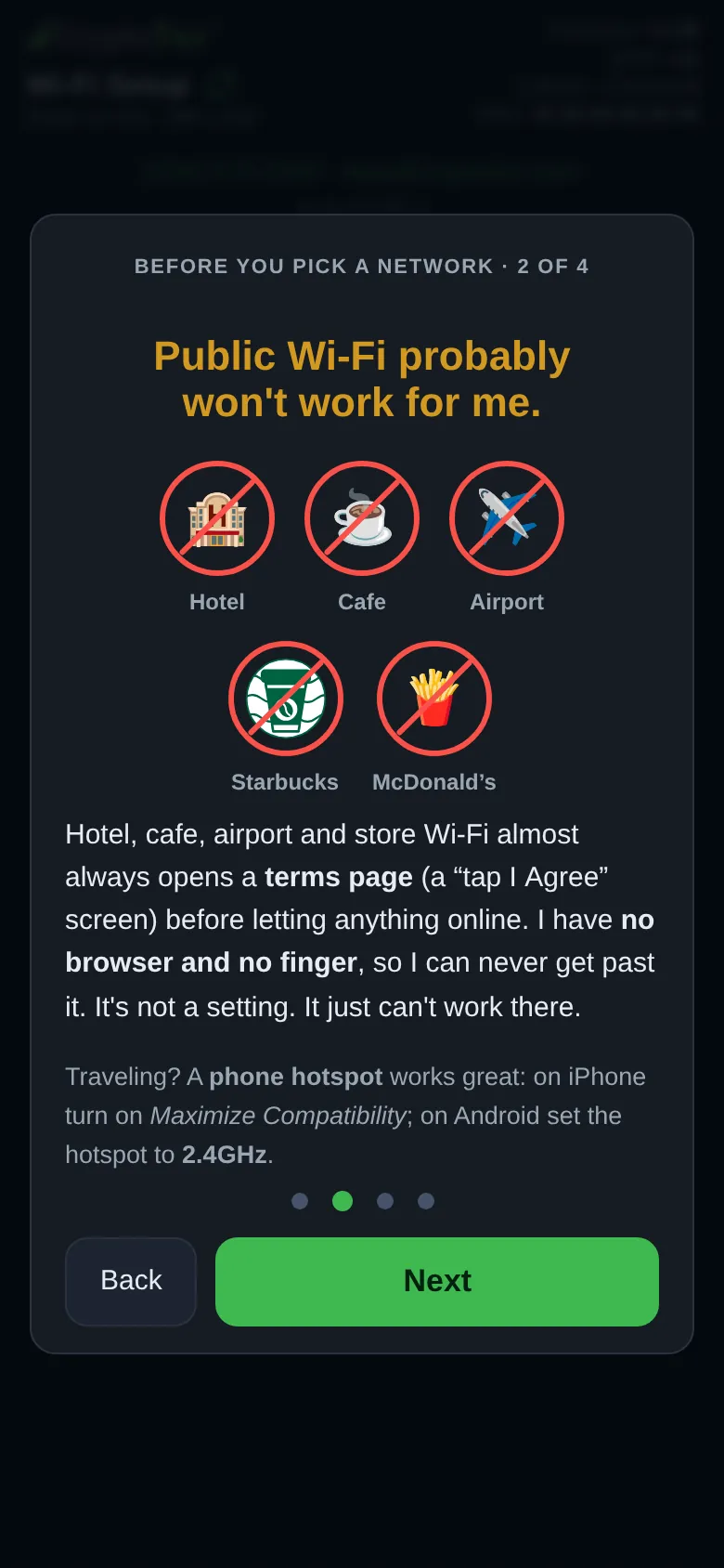 The phone at step 7: Not public Wi-Fi
