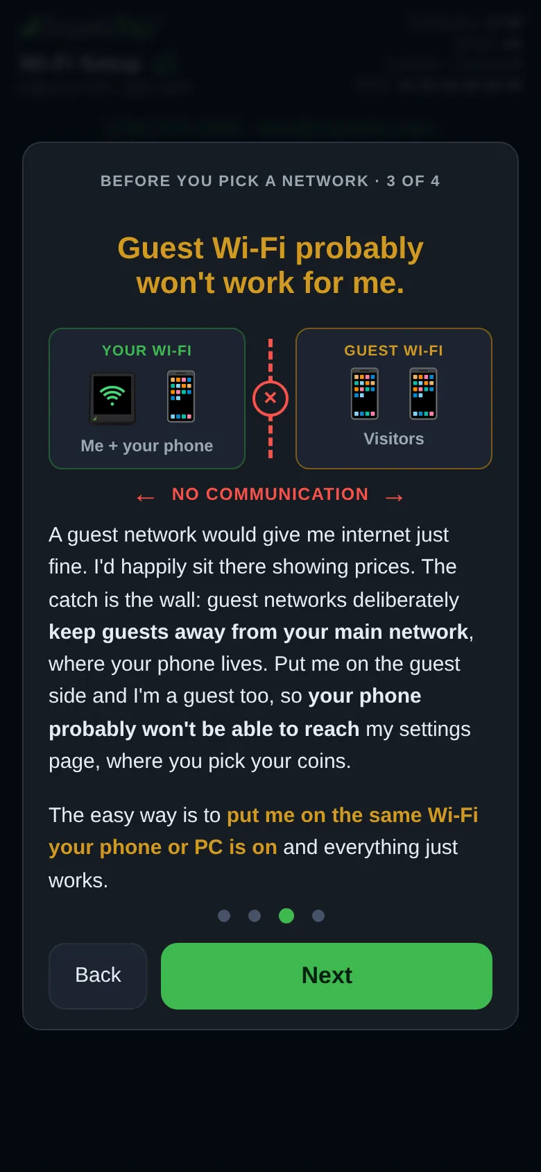 The phone at step 8: Your main Wi-Fi, not a guest one