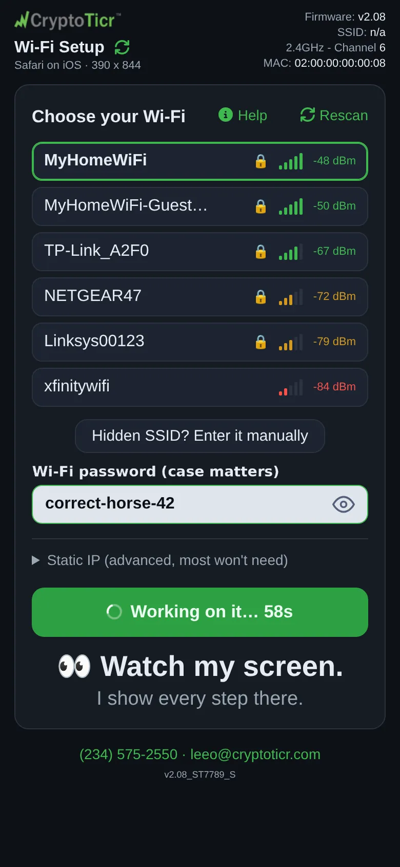 The phone at step 11: Tap Connect and watch