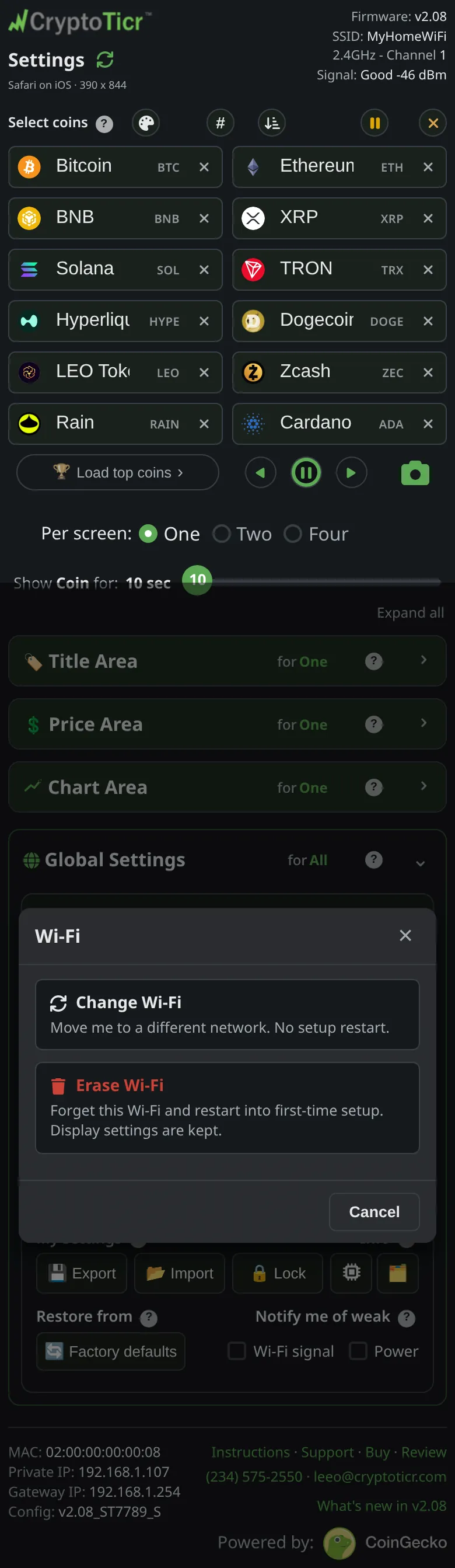 The phone at step 1: Tap Wi-Fi…, then Change Wi-Fi