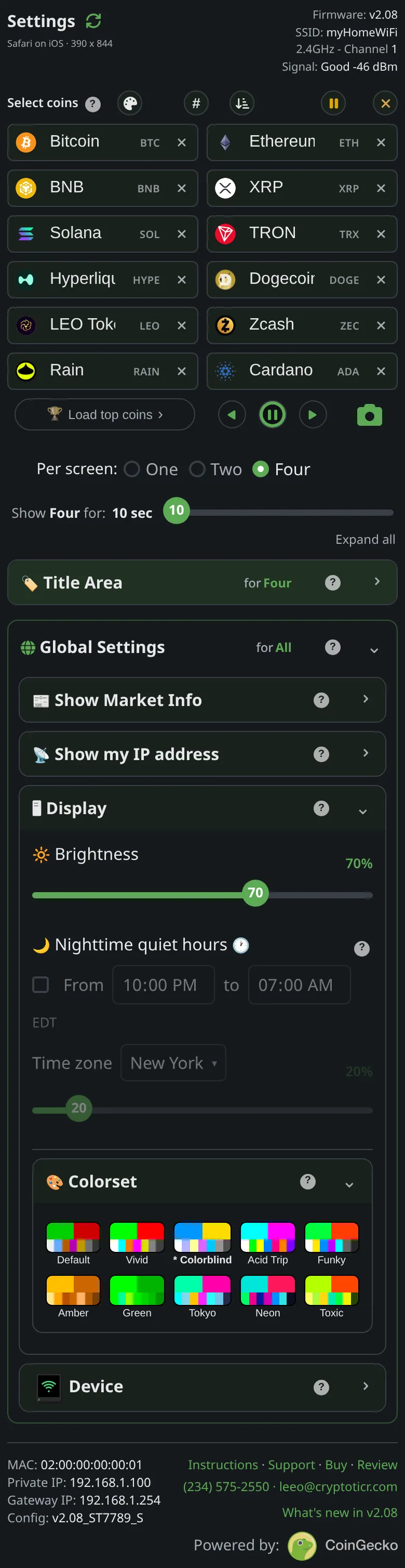 The Colorblind swatch in the settings page's colorset picker