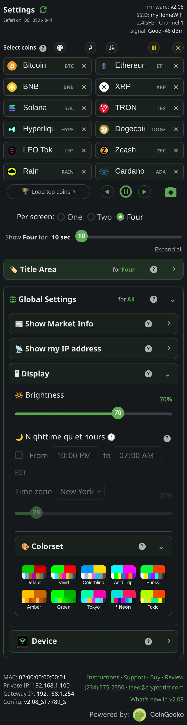 The Neon swatch in the settings page's colorset picker