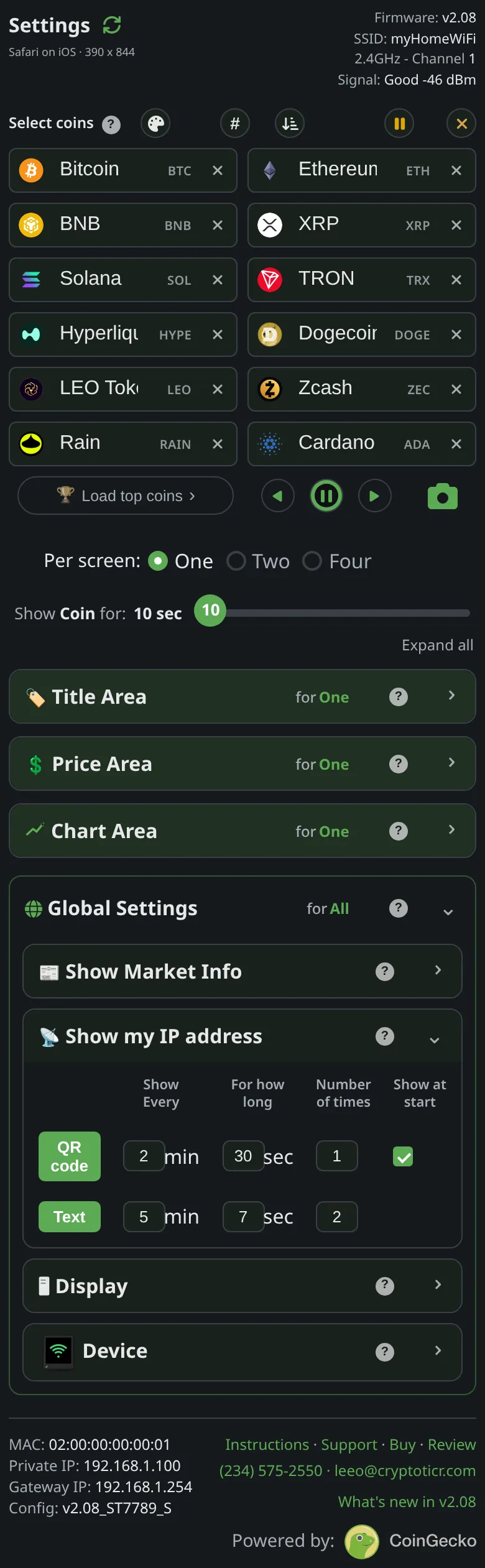 Number of times on the Text row: how many showings of the written address