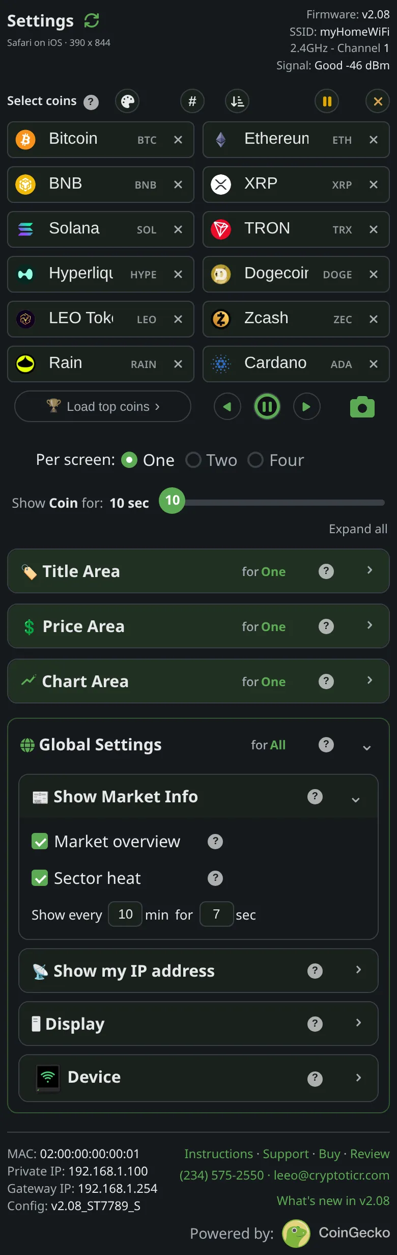Show every … min: how often a market card comes