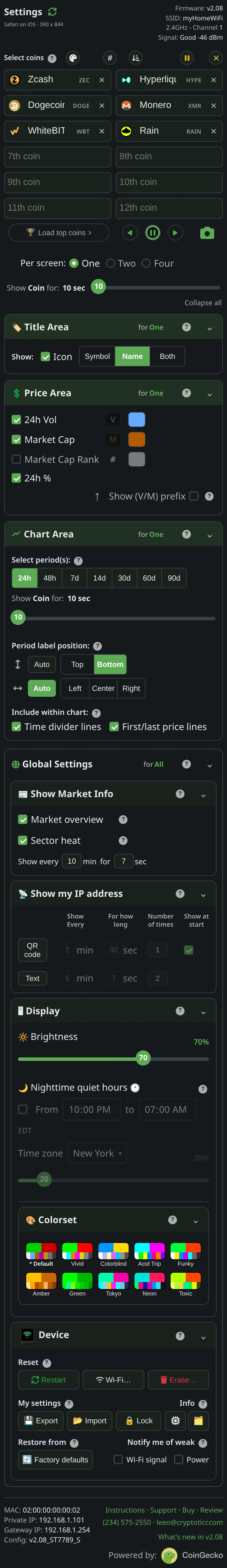 The settings page of the ticker showing 01, as it looks on a phone