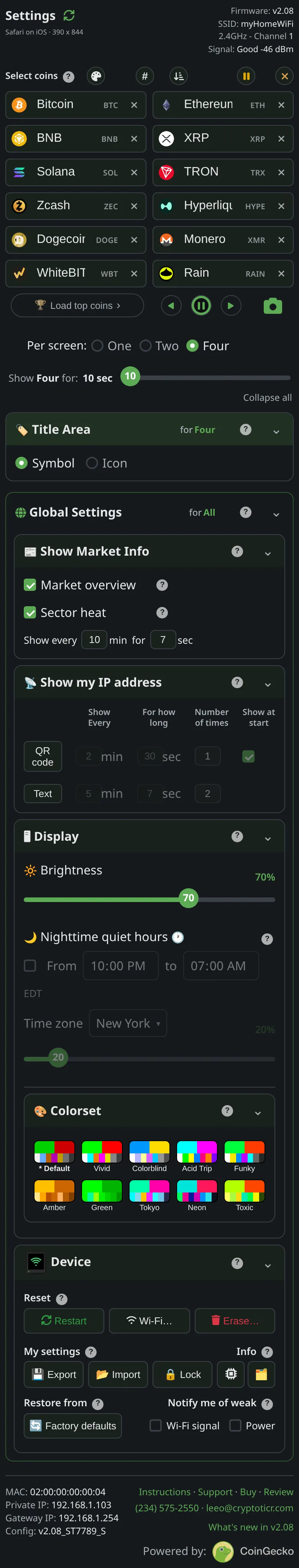 The settings page of the ticker showing 03, as it looks on a phone
