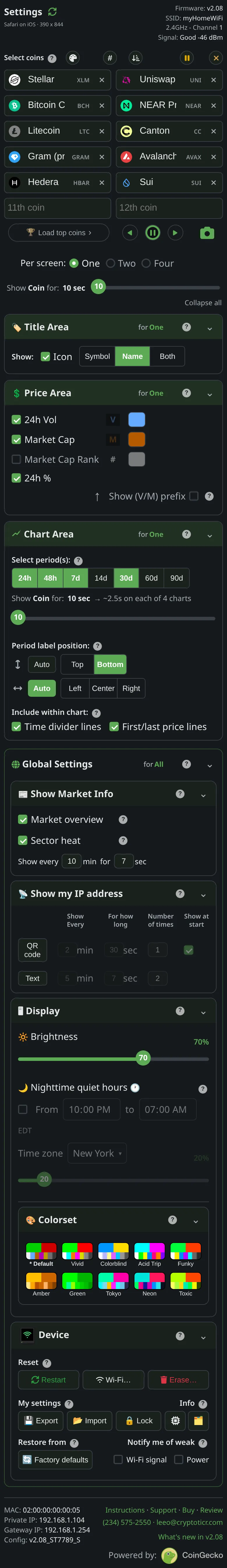 The settings page of the ticker showing 04, as it looks on a phone