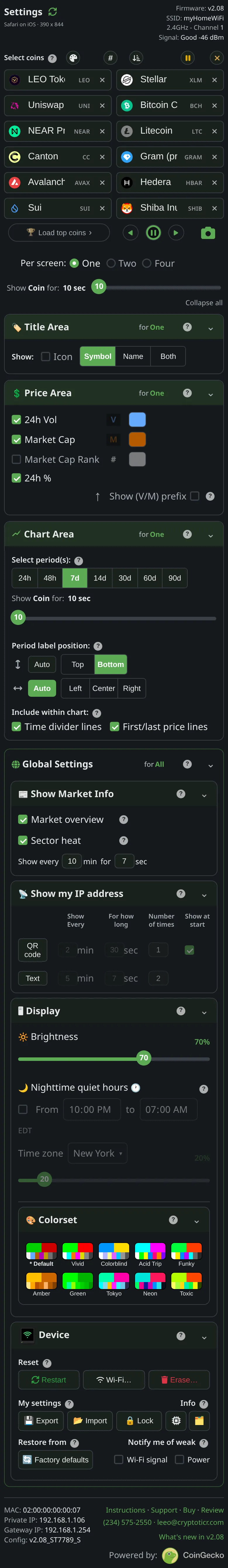 The settings page of the ticker showing 06, as it looks on a phone