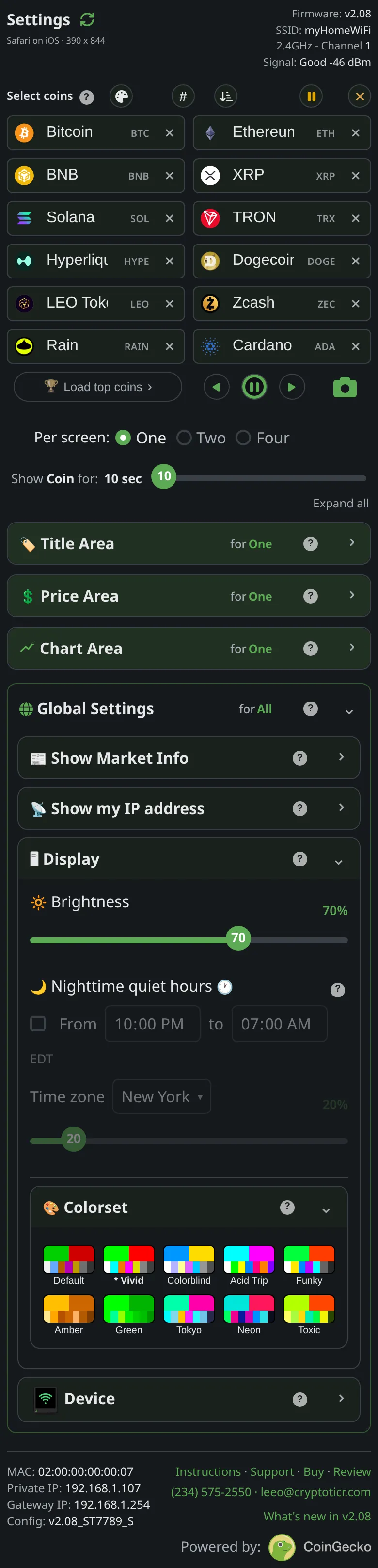 The Vivid swatch in the settings page's colorset picker