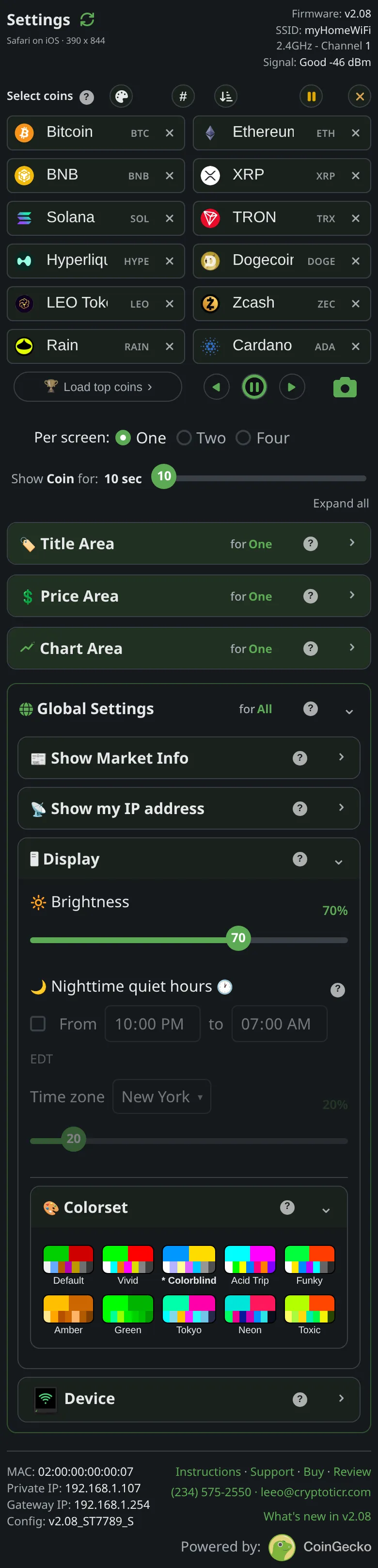 The Colorblind swatch in the settings page's colorset picker