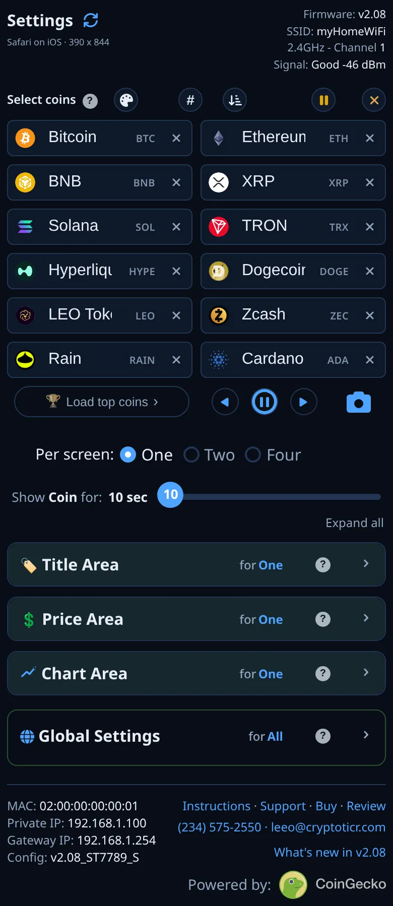 The settings page in the Midnight theme