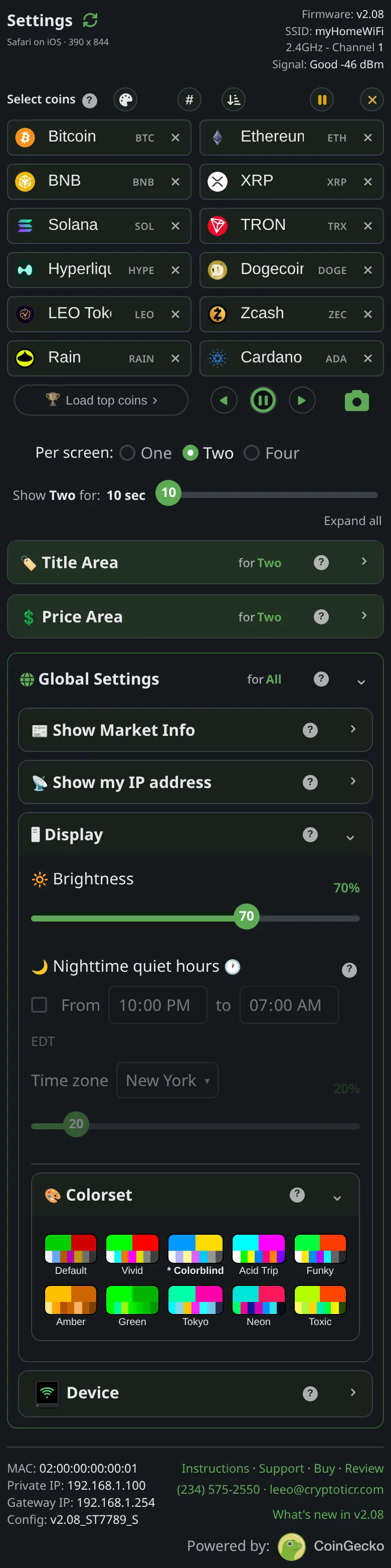 The Colorblind swatch in the settings page's colorset picker