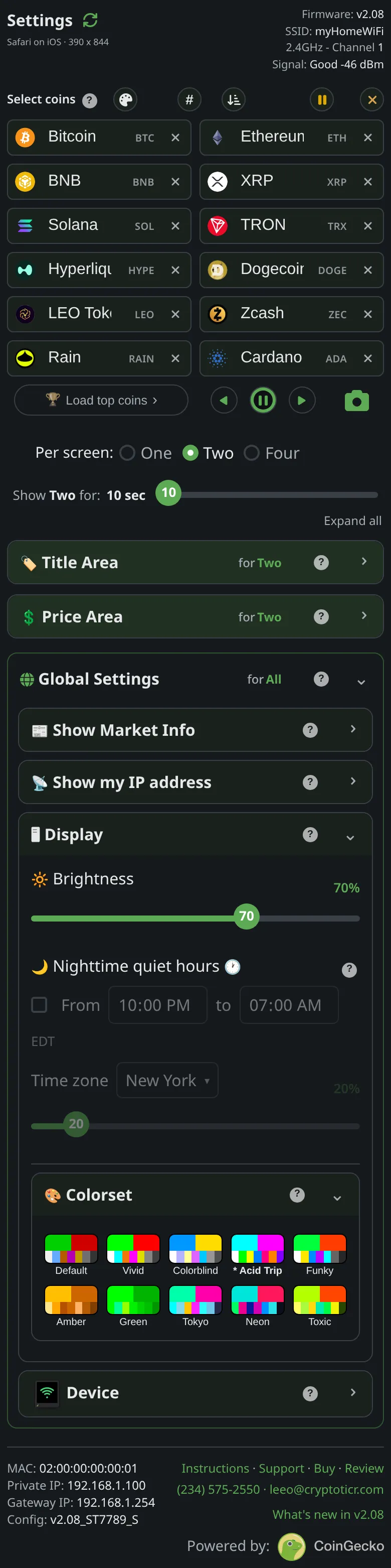 The Acid Trip swatch in the settings page's colorset picker