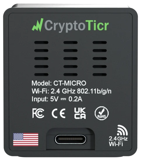 The back of the case, with the model label naming the Wi-Fi band and the input it expects